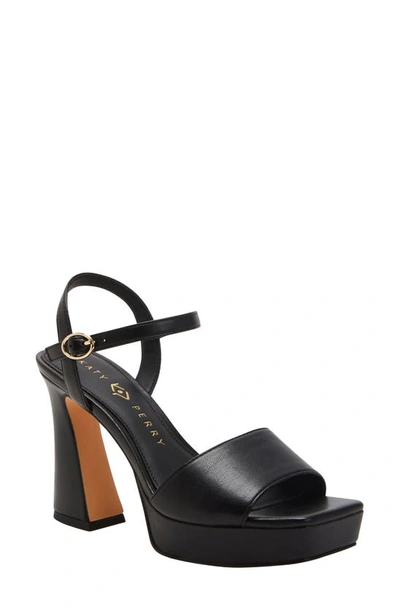 Katy Perry The Square Open Sandal Womens Adjustable Faux Leather Block Heel In Black