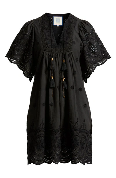 Shop Alicia Bell Broderie Anglaise Flutter Sleeve Cotton Cover-up Dress In Black Eyelet