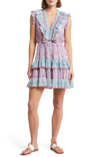 Shop Alicia Bell Rainey Mixed Floral Ruffle Tiered Cotton & Silk Cover-up Dress In Purple Print