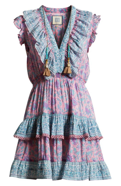 Shop Alicia Bell Rainey Mixed Floral Ruffle Tiered Cotton & Silk Cover-up Dress In Purple Print
