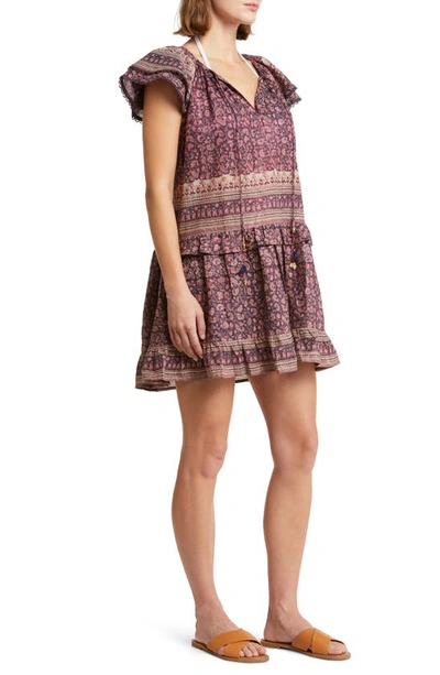 Alicia Bell Sadie Metallic Cotton & Silk Cover-up Minidress In Brown Pink Metallic