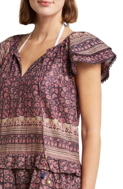 Alicia Bell Sadie Metallic Cotton & Silk Cover-up Minidress In Brown Pink Metallic