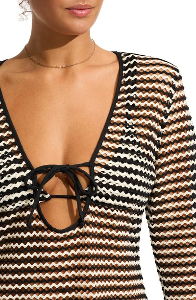 Seafolly Mesh Effect Long Sleeve Cover-up Dress In Black