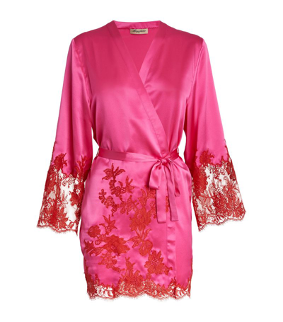 Shop Marjolaine Silk Lace-trim Robe In Pink