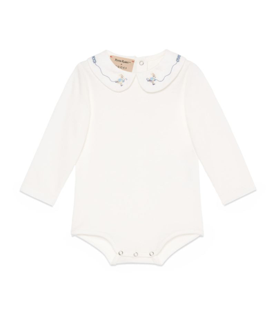 Shop Gucci Kids X Peter Rabbit Cotton Embroidered Playsuit (3-24 Months) In White