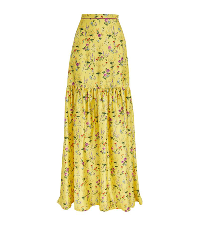 Shop Max Mara Silk Floral Print Maxi Skirt In Yellow