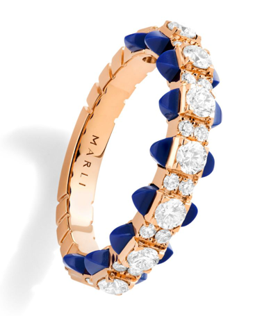 Shop Marli New York Rose Gold, Diamond And Lapis Lazuli Tip-top Ring