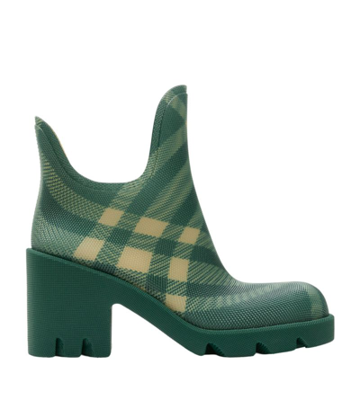 Shop Burberry Check Rubber Marsh Heel Boots 65 In Green