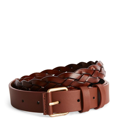 Shop Weekend Max Mara Leather Braided Belt In Brown