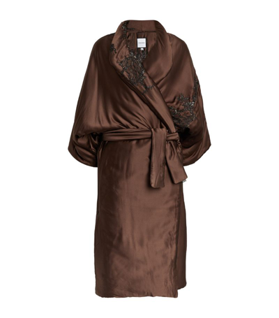 Shop Torlowei Silk Embroidered Padded Coat In Brown