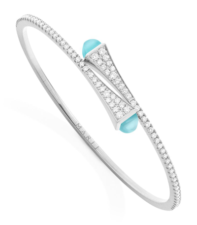 Shop Marli New York White Gold, Diamond And Sea Blue Chalcedony Slip-on Bracelet