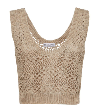 Shop Brunello Cucinelli Linen-silk Open-knit Sweater Vest In Neutrals