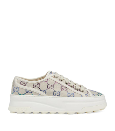 Shop Gucci Crystal-embellished Gg Sneakers In Neutrals