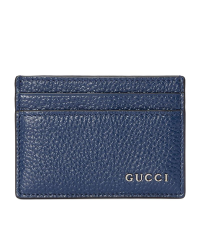 Shop Gucci Grained Leather Logo Card Holder In Blue