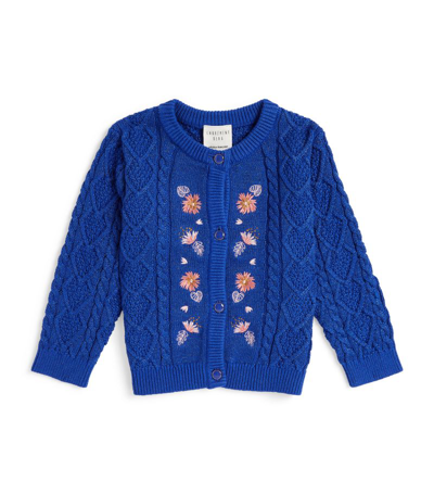 Shop Carrèment Beau Carrement Beau Embroidered Cable-knit Cardigan (9-18 Months) In Blue