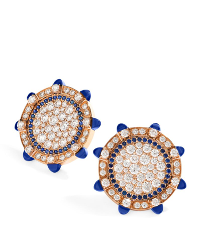 Shop Marli New York Rose Gold, Diamond And Lapis Lazuli Tip-top Statement Earrings