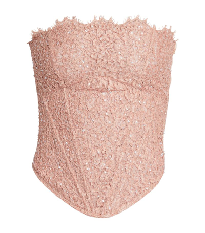 Shop Kiki De Montparnasse Silk-lace Beaded Corset In Pink