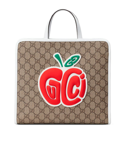 Shop Gucci Kids Apple Logo Tote Bag In Neutrals