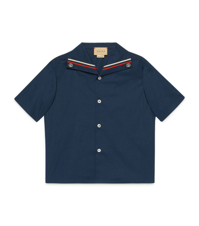 Shop Gucci Kids Cotton Shirt (4-12 Years) In Blue