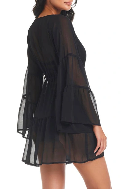 Shop Bleu By Rod Beattie Gypset Long Sleeve Chiffon Cover-up Dress In Black