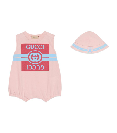 Shop Gucci Kids Interlocking G Bodysuit And Hat Gift Set (0-24 Months) In Pink