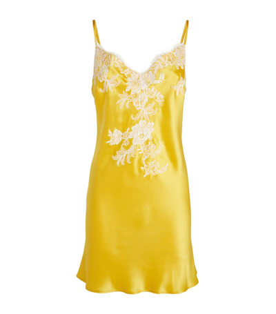 Shop Marjolaine Silk Lace-trim Nightdress In Yellow
