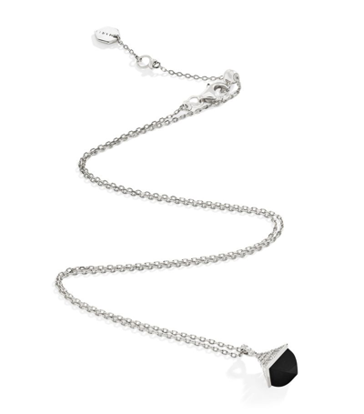 Shop Marli New York Mini White Gold, Diamond And Black Onyx Cleo Rev Pendant Necklace