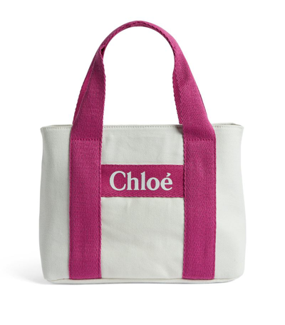Shop Chloé Canvas Logo Shoulder Bag In White