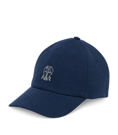 Shop Brunello Cucinelli Denim Logo Baseball Cap In Blue