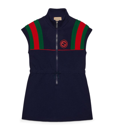Shop Gucci Kids Cotton-jersey Logo Dress (4-12 Years) In Blue