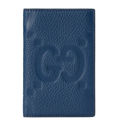 Shop Gucci Leather Jumbo Gg Card Case In Blue