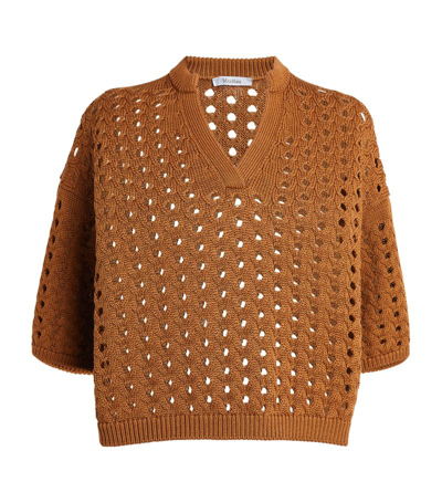 Shop Max Mara Crochet V-neck Sweater In Brown