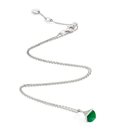 Shop Marli New York Mini White Gold, Diamond And Green Agate Cleo Rev Pendant Necklace