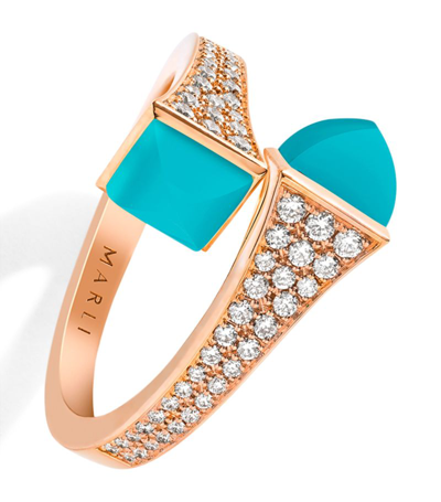 Shop Marli New York Midi Rose Gold, Diamond And Turquoise Cleo Ring