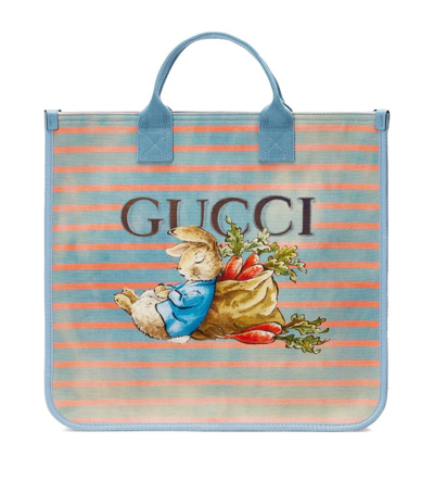 Shop Gucci Kids X Peter Rabbit Logo Tote Bag In Blue