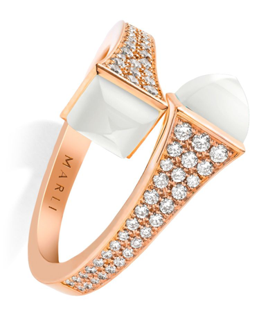 Shop Marli New York Midi Rose Gold, Diamond And White Agate Cleo Ring