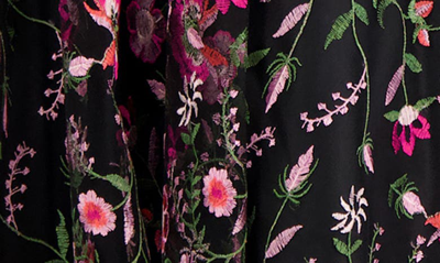 Eliza J Embroidered Illusion Neck Cocktail Midi Dress In Black Magenta