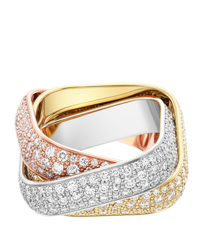 Shop Cartier Large Yellow, White, Rose Gold And Diamond Trinity Ring In Multi