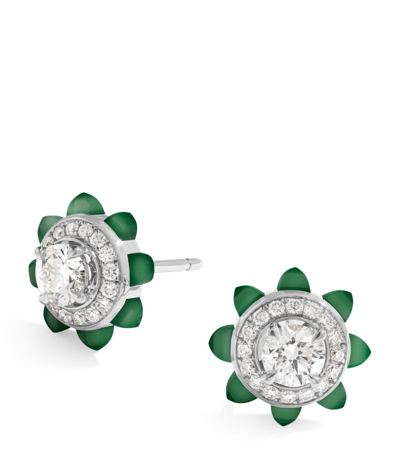 Shop Marli New York White Gold, Diamond And Green Agate Tip-top Earrings