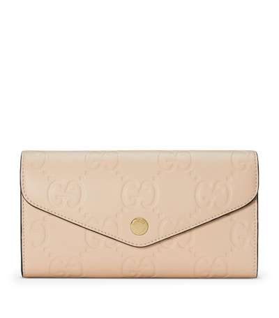 Shop Gucci Debossed Leather Gg Continental Wallet In Neutrals