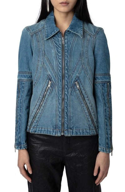 Shop Zadig & Voltaire Bons Cotton Denim Jacket In Light Blue