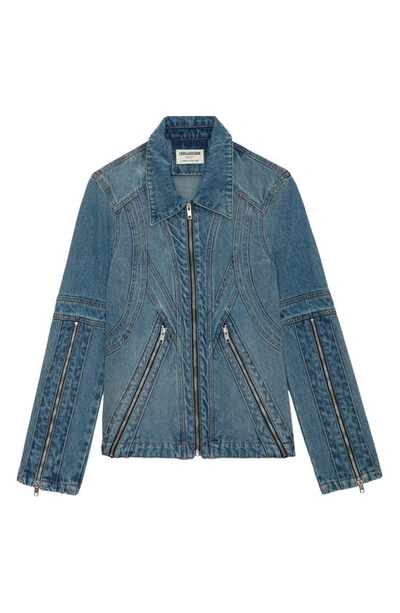 Shop Zadig & Voltaire Bons Cotton Denim Jacket In Light Blue