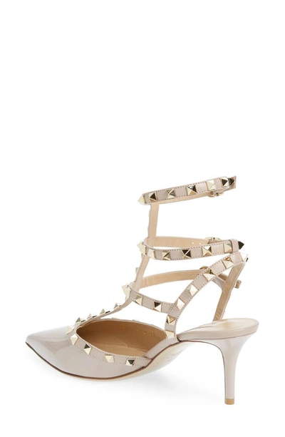Valentino Rockstud Caged 65 Leather Ankle Strap Pump In P45 Poudre/poudre