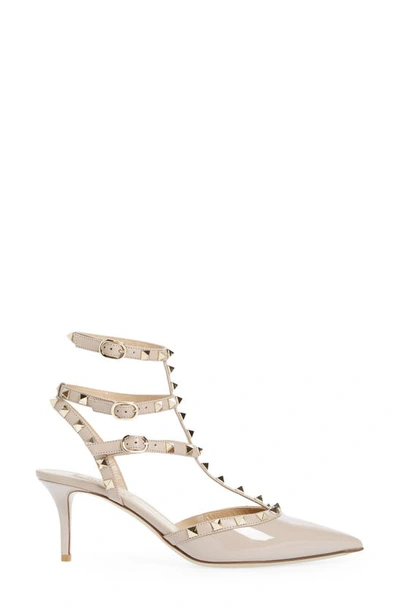 Shop Valentino Rockstud Strappy Pointed Toe Pump In P45 Poudre/poudre