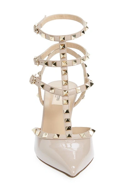 Valentino Rockstud Caged 65 Leather Ankle Strap Pump In P45 Poudre/poudre