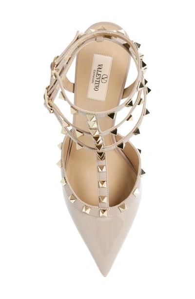 Valentino Rockstud Caged 65 Leather Ankle Strap Pump In P45 Poudre/poudre