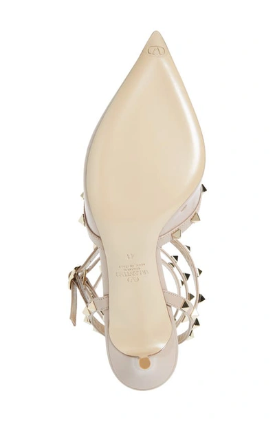 Valentino Rockstud Caged 65 Leather Ankle Strap Pump In P45 Poudre/poudre