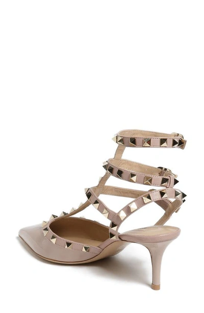 Valentino Rockstud Caged 65 Leather Ankle Strap Pump In P45 Poudre/poudre