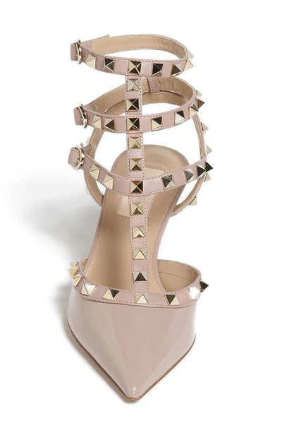 Valentino Rockstud Caged 65 Leather Ankle Strap Pump In P45 Poudre/poudre