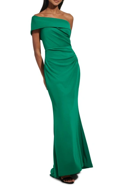 Shop Eliza J Off The Shoulder Fit & Flare Gown In Green